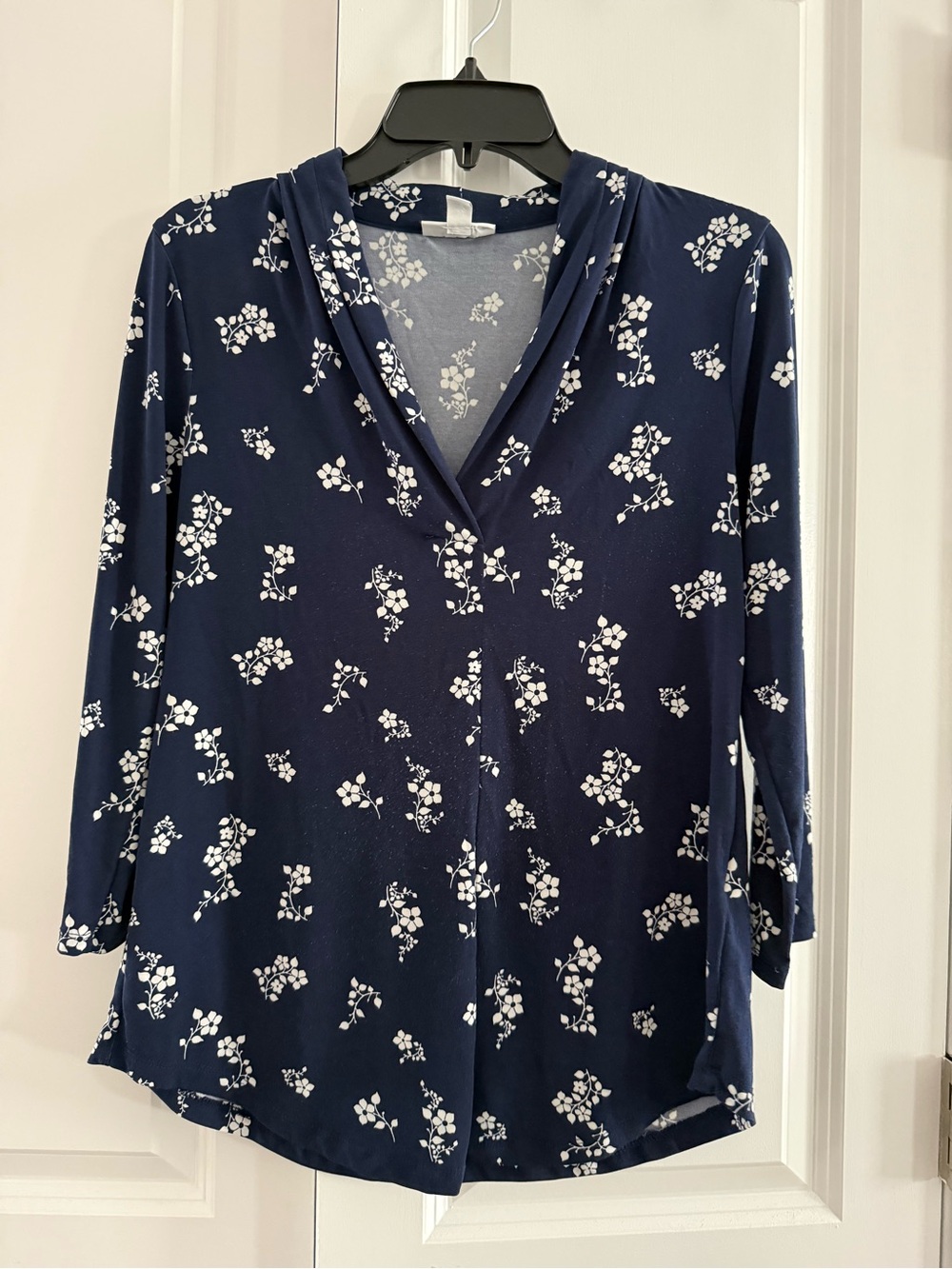 Charter Club Navy Floral V-Neck Top